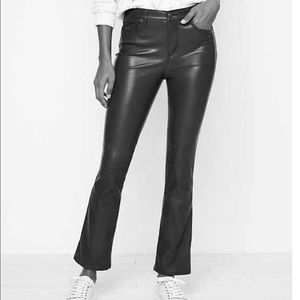 Black Faux Leather Flare Crop Pants